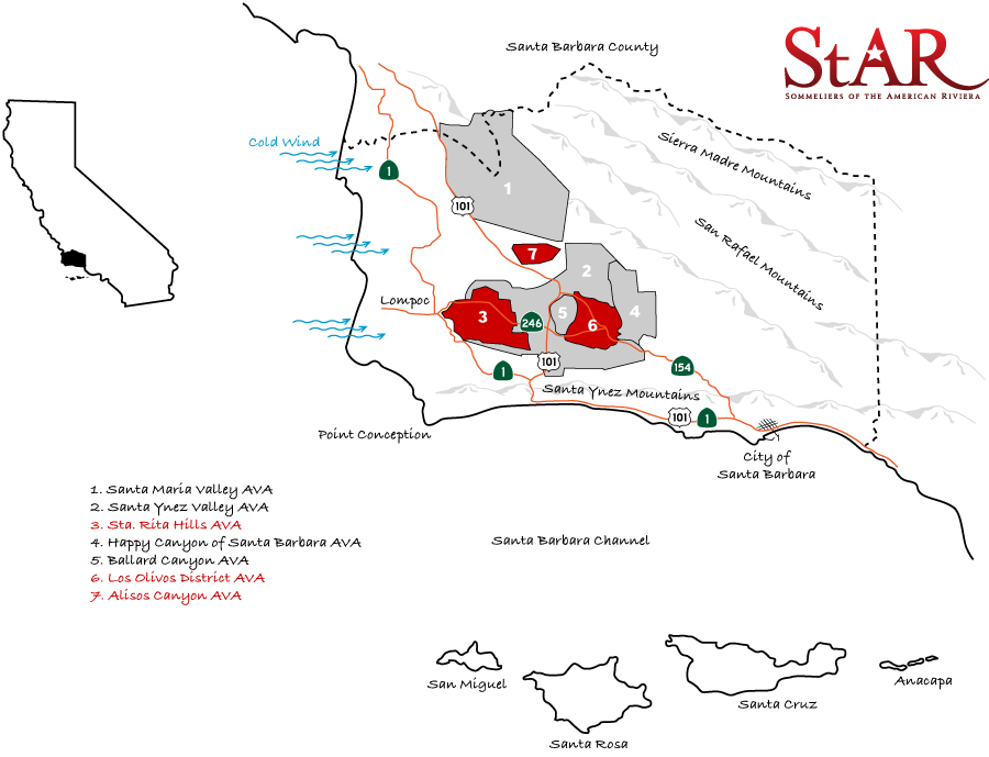 StAR 2026 Santa Barbara County Albariño, Grüner Veltliner and Vermentino Review Map